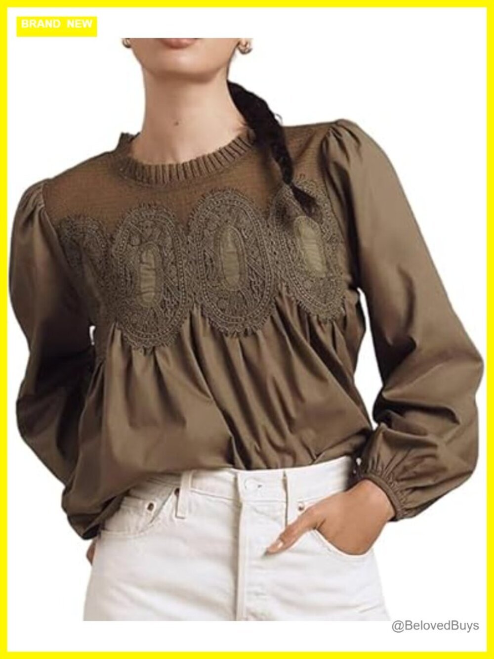 Lace Mesh Babydoll Top Long Sleeve Peplum Ruffle Blouse